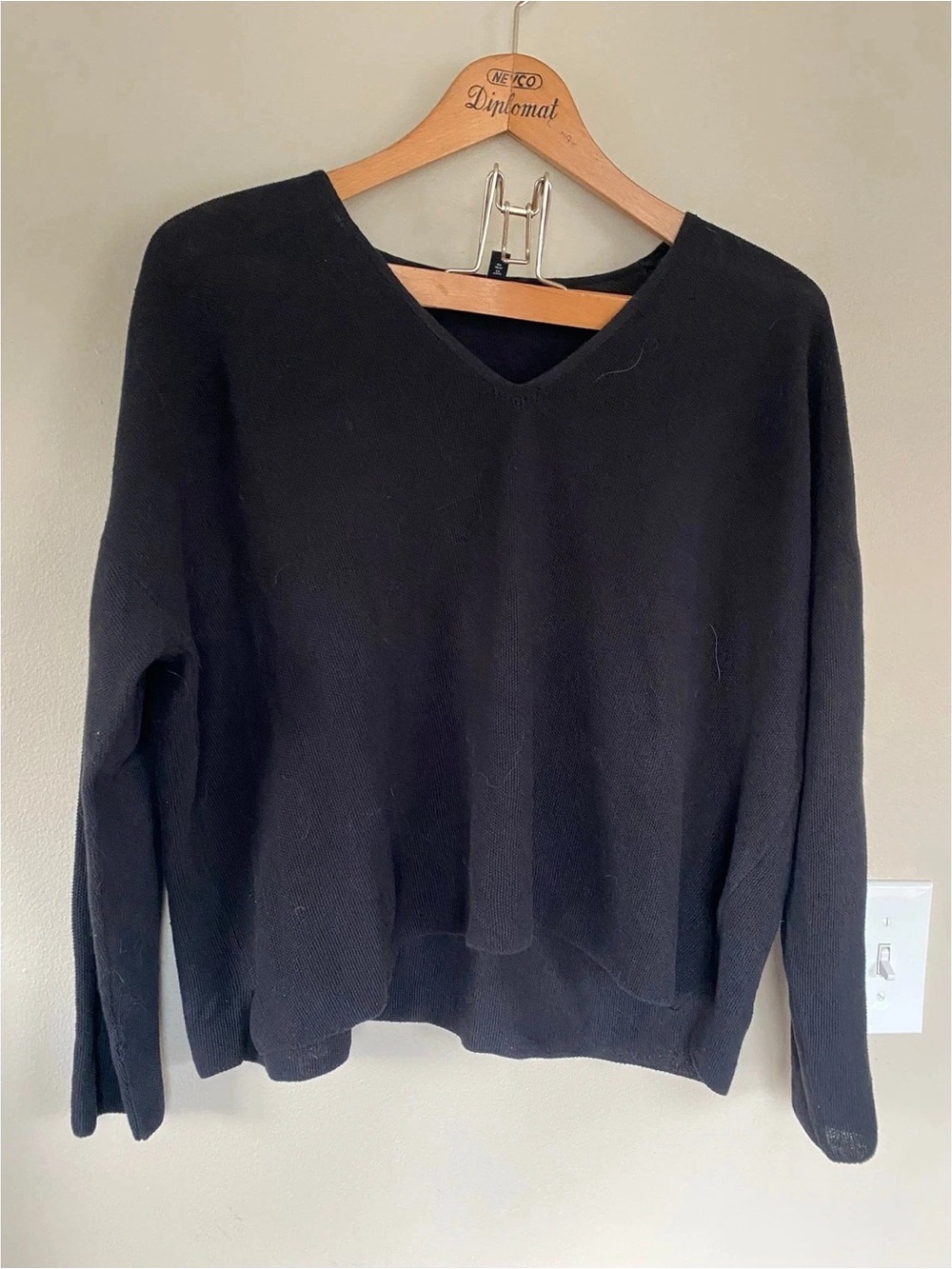 Eileen Fisher Black V-Neck Lightweight Knit Sweater